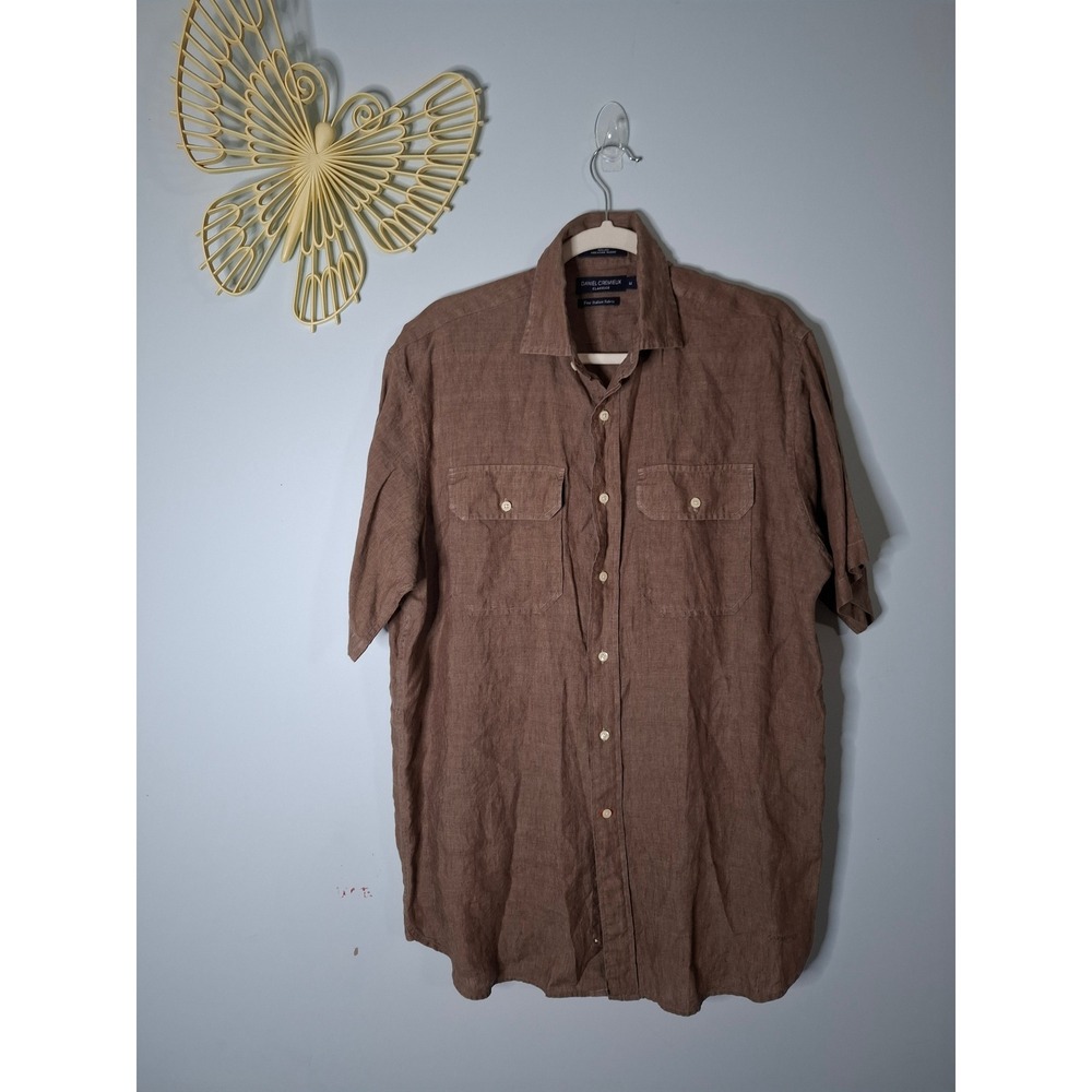 Daniel Cremieux Classics Mens Brown 100% Linen Short Sleeve Button Down Shirt M